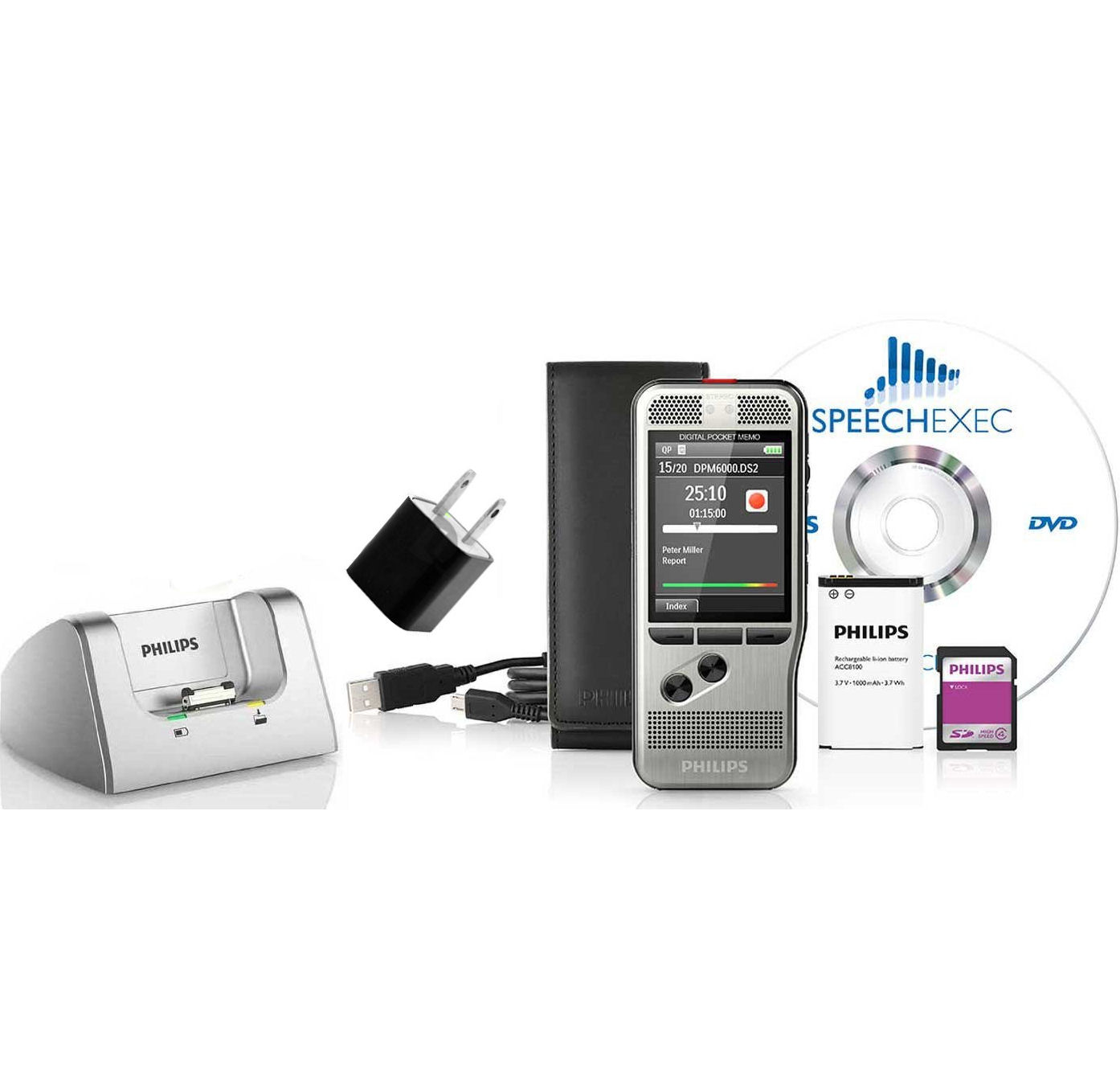 Philips DPM6000-KIT Digital Pocket Memo Range Recorder with Docking Station & Power Adapter
