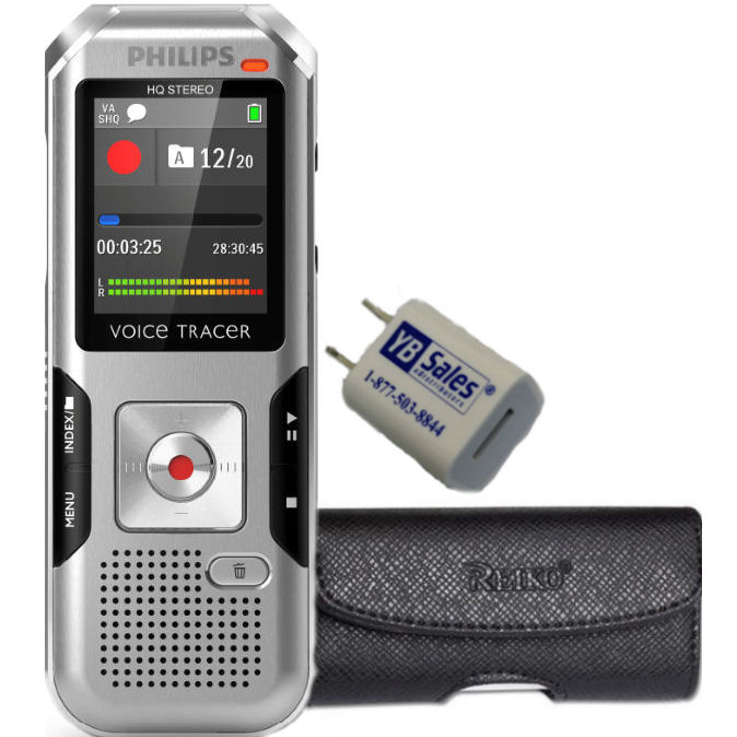 Philips 361848 4GB Expandable Digital Voice Recorder with Power Adapter and Premium Case
