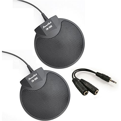VEC CM-1000X2-Y88  (Pack of 2) Table Top Conference Meeting Microphone with Omni-Directional Stereo 3.5mm Plug & Audio Spliter