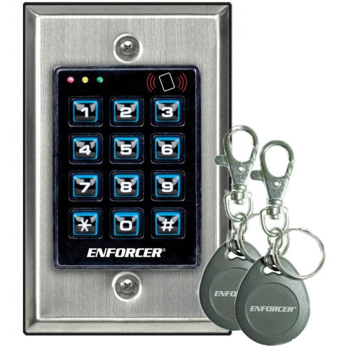 Seco-Larm SK-1131-SPQ Enforcer Access Control Keypad, Built-in Proximity Reader, 1,200 Users, 3 Outputs, Indoors with Two Key Fob Proximity Tags