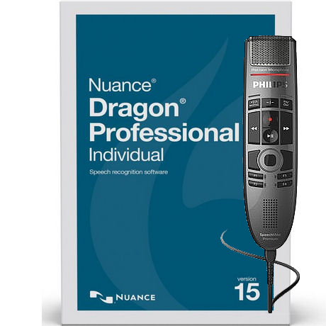 Nuance Dragon Professional Individual Version 15 Speech Recognition Software wih SpeechMike Premium Touch USB Pro PC-Dictation Microphone - Push Button Operation (SMP3700)