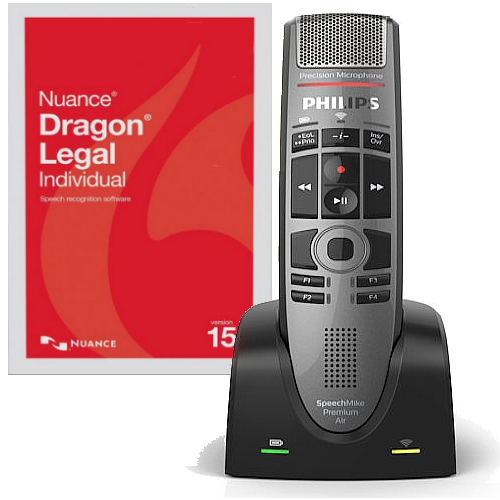 Nuance 376829 Dragon Legal Individual Version 15 with SpeechMike Premium Air Wireless Precision Microphone - Push Button Operation