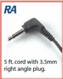 VEC HC-RA 5 ft. headset cord with 3.5mm right-angle plug - *Special Order Only