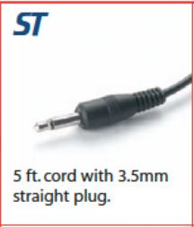 VEC HC-ST 5 ft Replacement Headset cord with 3.5mm straight connecter