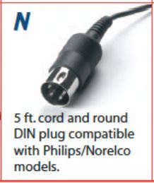 VEC HC-N 5 ft. headset cord with round DIN plug for use with Norelco/Philips - *Special Order Only