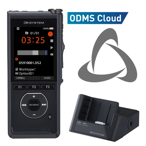 OM System DS-9100C Professional Dictation Recorder with CR-21 Cradle and 12 Month Subscription License to ODMS Cloud
